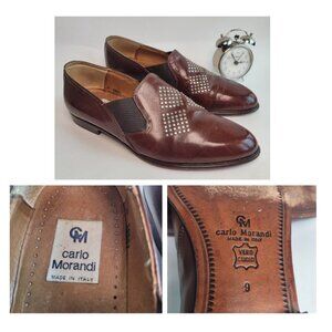 VTG 70s Carlo Morandi Studded Leather Loafers Slip On Mens US 9 ITALY Cognac
